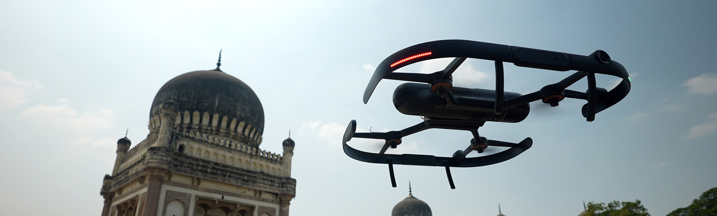 Autonomous flying laser scanning, Leica BLK2FLY flys over the Qutub Shahi Tombs in Hyderabad, India